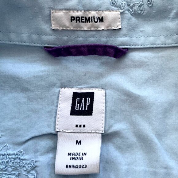 GAP Premium Factory Cotton Embroidered Button Down Shirt Women's M Blue #96A - Picture 7 of 8